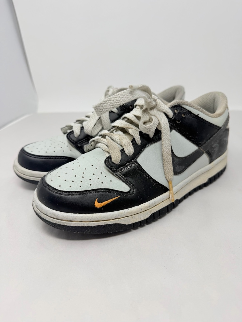 Size 4.5 Y Nike Dunk Low Black White Orange Swoosh Sneakers Y2K Skater - Picture 4 of 10
